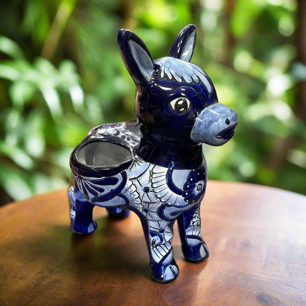 Large Talavera Donkey Planter Blue and White Ceramic Burro Pot - - Talavera Planter