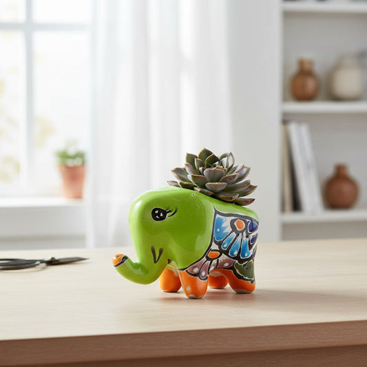 Talavera Elephant Planter Colorful Hand-Painted Ceramic Animal Pot - - Talavera Planter