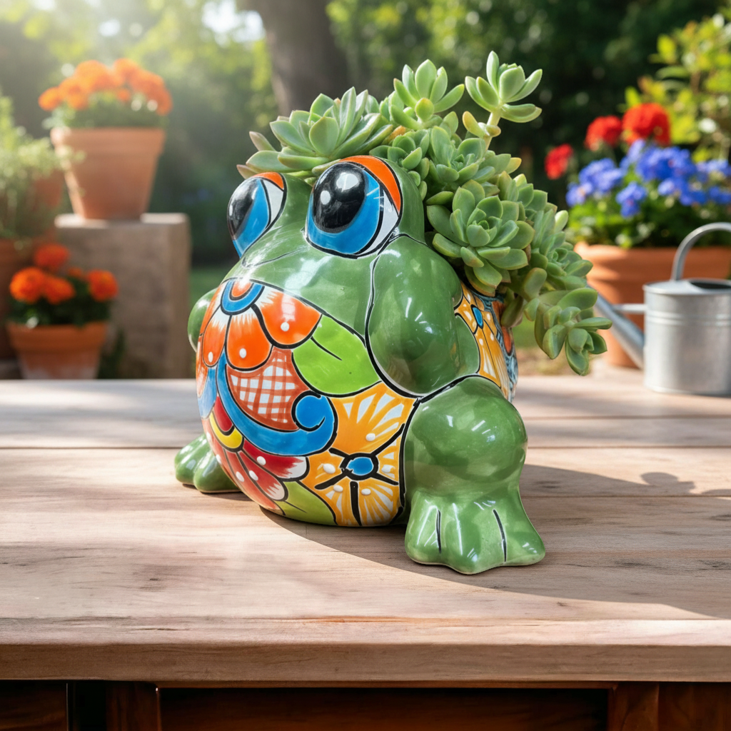 Colorful Talavera Frog Planter Handmade Mexican Pottery Statue - - Talavera Planter