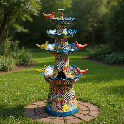Grand Talavera Garden Fountain Handmade Mexican Art - - Talavera Fountain