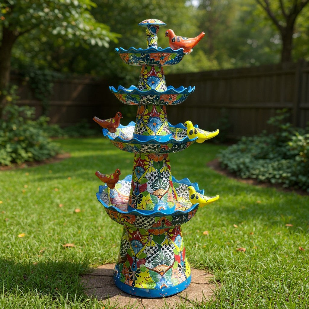 Grand Talavera Garden Fountain Handmade Mexican Art - - Talavera Fountain