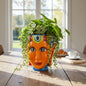 Talavera Face Planter Hand-Painted Mexican Lady Pot Folk Art - - Talavera Planter