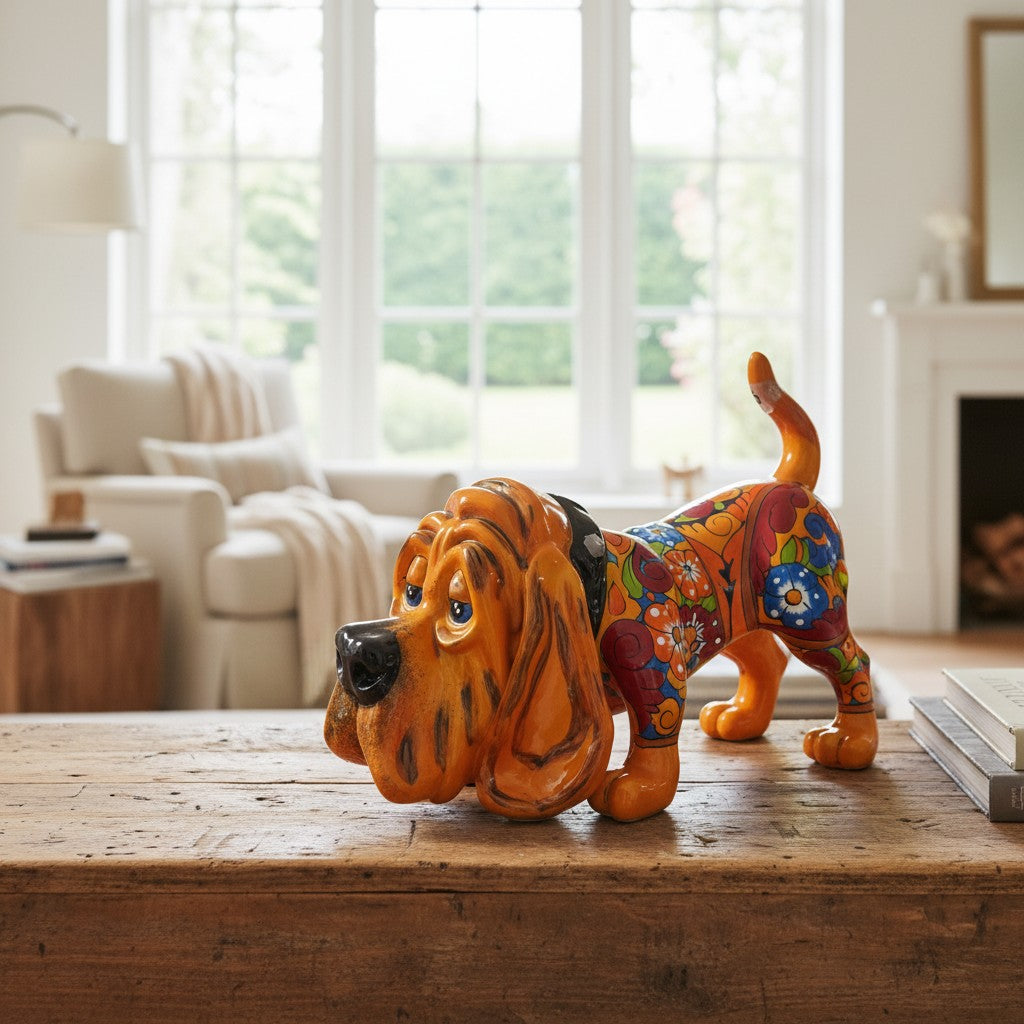 Talavera Hound Dog Statue Vibrant Mexican Ceramic Art - - Talavera Statue