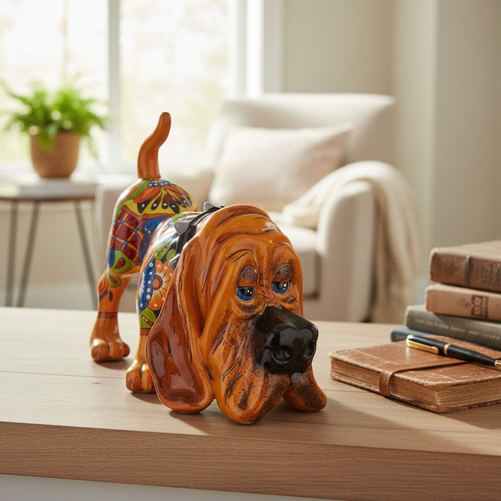Talavera Hound Dog Statue Vibrant Mexican Ceramic Art - - Talavera Statue