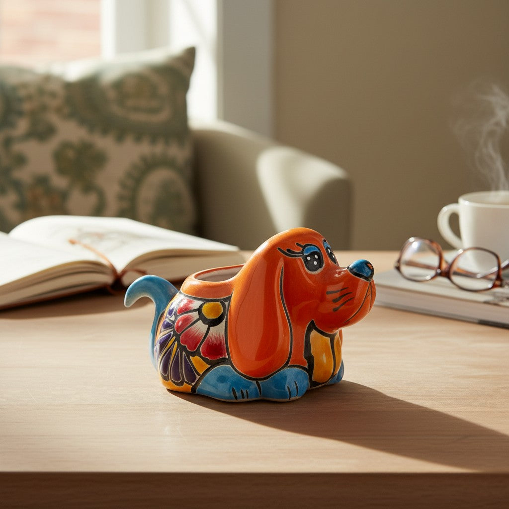 Small Talavera Dog Planter Mexican Animal Pottery - - Talavera Planter