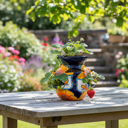 Talavera Strawberry Planter Sunflower Lily Design - - Talavera Planter