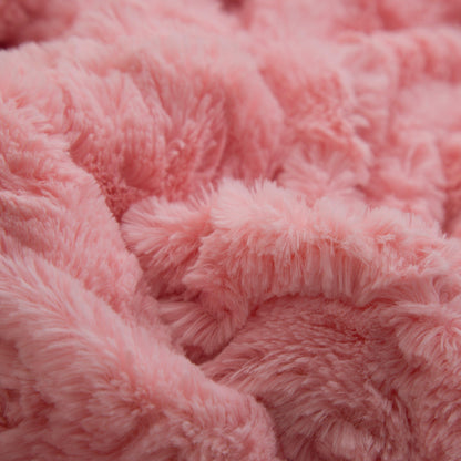 DaDa Bedding Luxury Blossom Pink Rose Buds Pink Sherpa Backside Faux Fur Throw Blanket (BL-171752) - - Throw Blankets