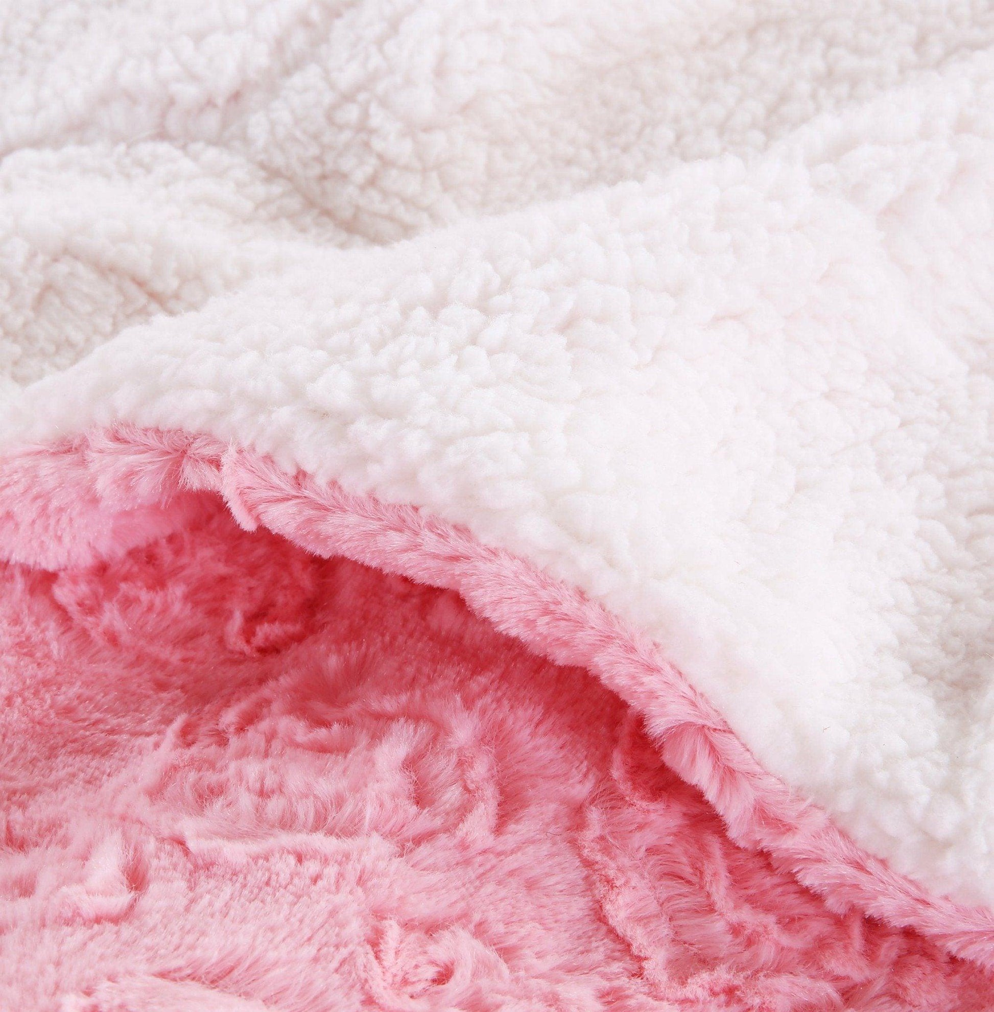 DaDa Bedding Luxury Blossom Pink Rose Buds Pink Sherpa Backside Faux Fur Throw Blanket (BL-171752) - - Throw Blankets