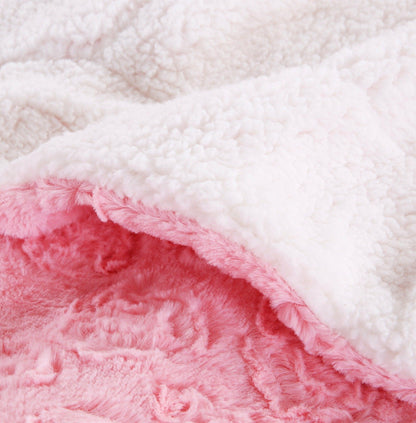 DaDa Bedding Luxury Blossom Pink Rose Buds Pink Sherpa Backside Faux Fur Throw Blanket (BL-171752) - - Throw Blankets