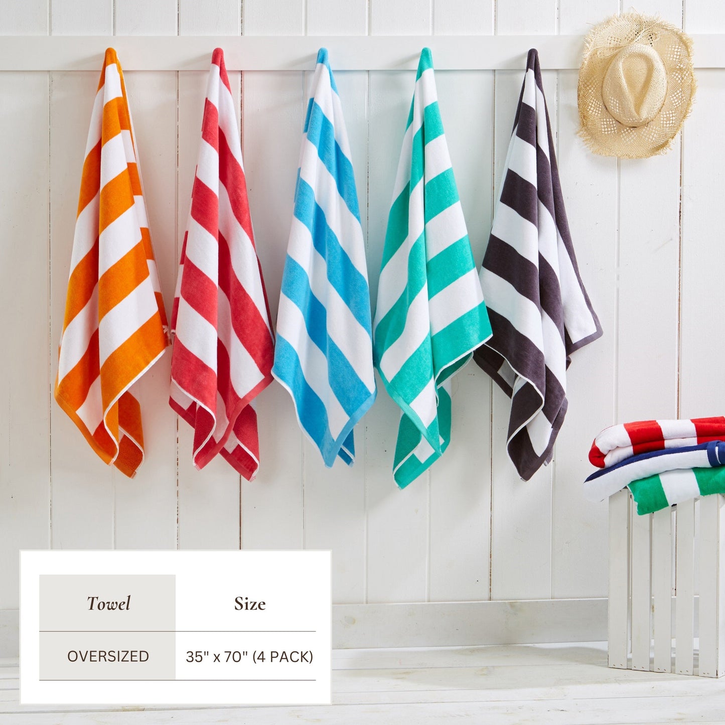 Cotton Velour Cabana Stripe Beach Towel - Novia Collection - -
