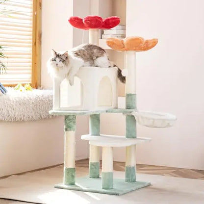 HYABi 48in Flower Garden Cat Tree Cat Tower with Cozy Condo & Scratching Post Cat Tree Tower with Jumping Platform for Indoor Cats Kia Day Design