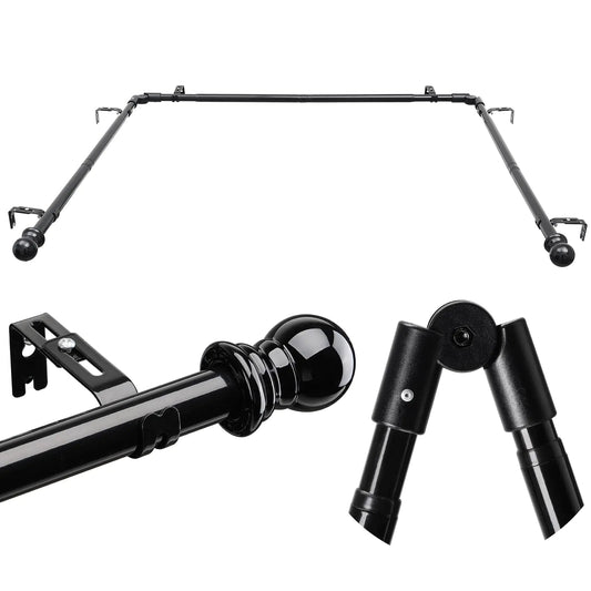 Bay Window Curtain Rods 3 Sides 59-184 Inch Retractable Metal Corner Curtain Rods - Kia Day Design