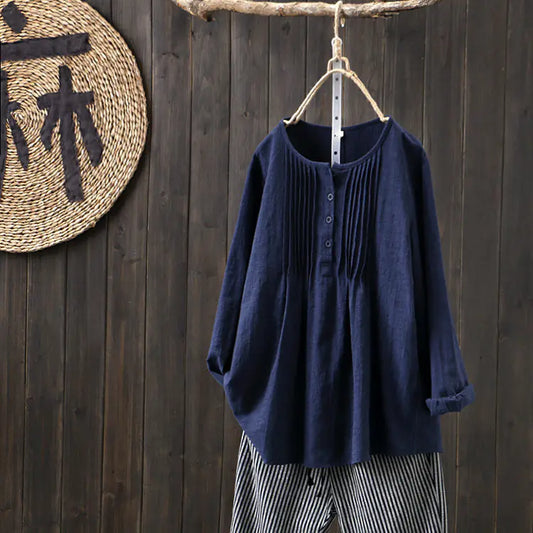 Vintage Style Solid Cotton Linen Top - Kia Day Design