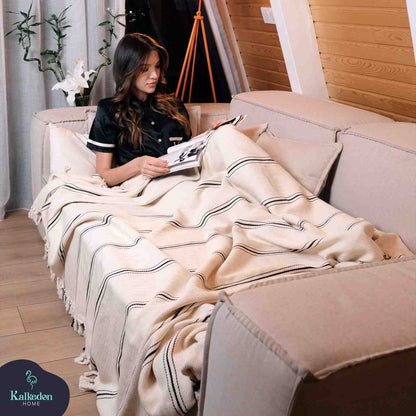 Handwoven Turkish Cotton Throw Blanket - - Blanket