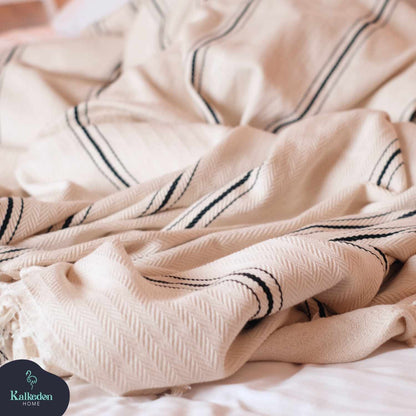 Handwoven Turkish Cotton Throw Blanket - - Blanket