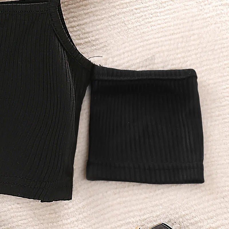 Girls Summer Casual Off-Shoulder Set with Striped Shorts - - toddler outfit