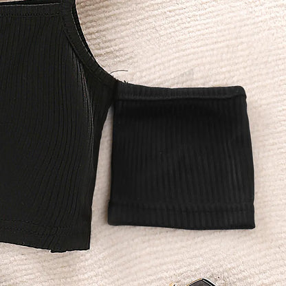Girls Summer Casual Off-Shoulder Set with Striped Shorts - - toddler outfit