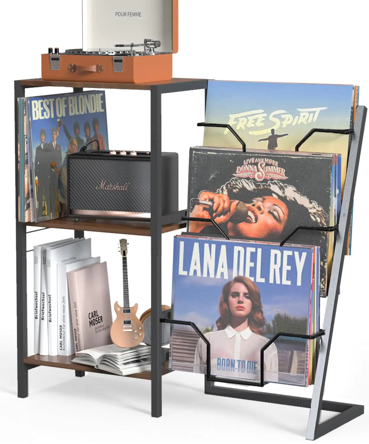 Record Player Stand with Vinyl Storage Record Player Table with 3-Tier Vinyl Record Storage Turntable Stand Record Player Table Up to 300 Albums End Table Vinyl Record Holder for Living Room (Black) - Kia Day Design