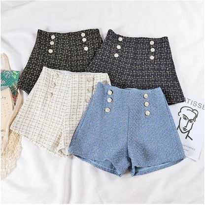 Button Decorated Tweed Shorts for Women - -