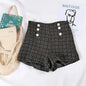 Button Decorated Tweed Shorts for Women - Black -