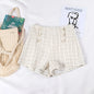 Button Decorated Tweed Shorts for Women - White -