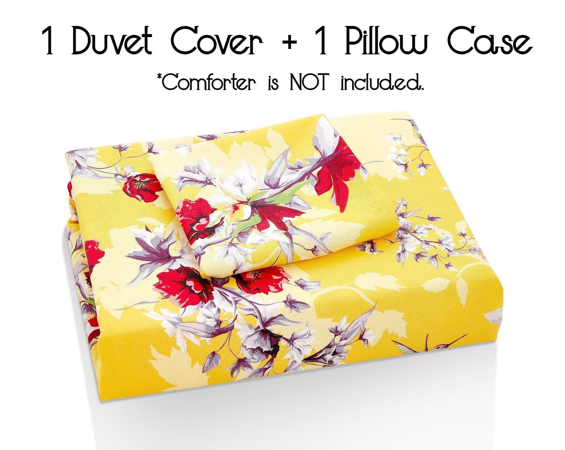 DaDa Bedding Sunshine Yellow Hummingbird Floral Duvet Cover Set - Twin - Duvet Covers