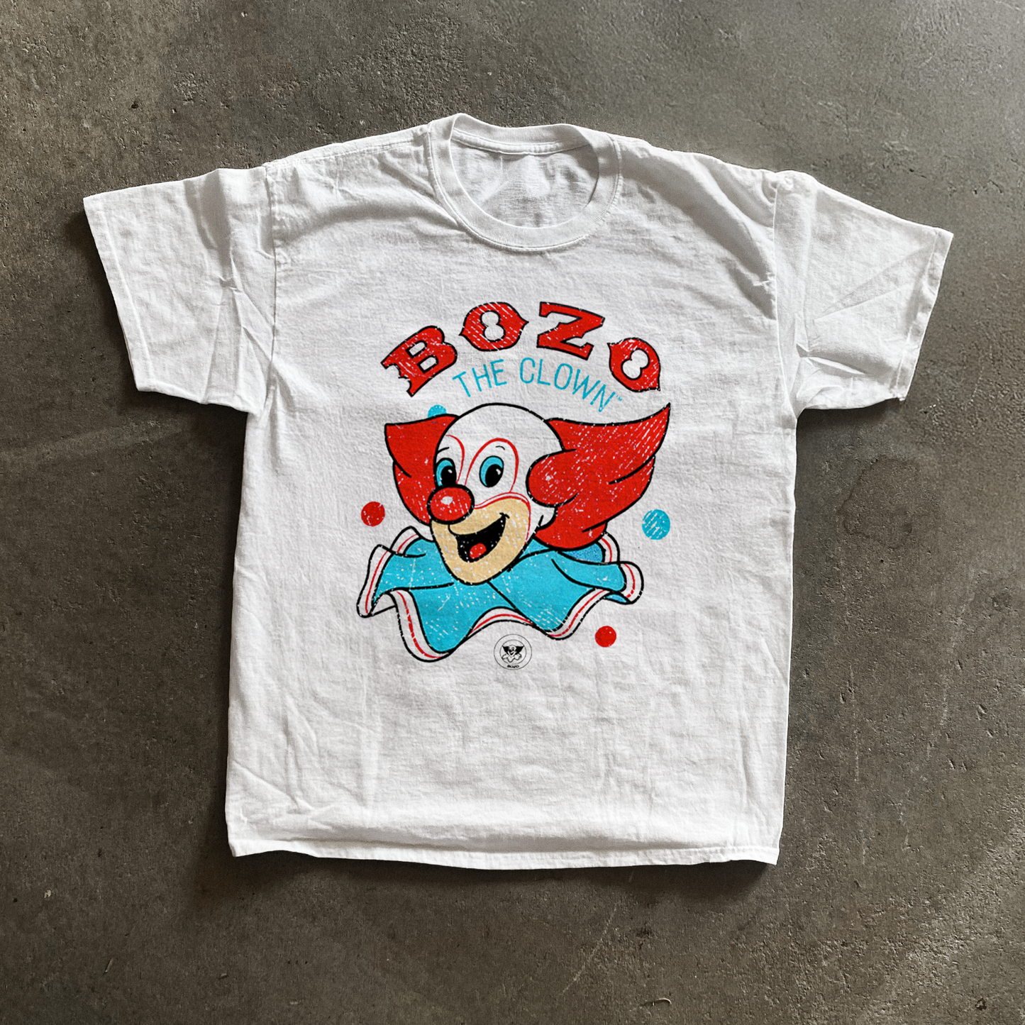 Retro 'Bozo The Clown' Washed White T-Shirt- Parallel- {{Product type}}