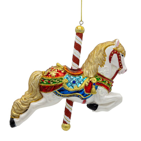 Bellissimo Glass Carousel Horse Ornament - - Christmas >> Ornaments >> Glass