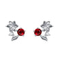 S925 Silver Ruby Blossom Earrings with Crystal Accents