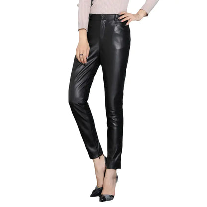 Genuine Leather Slim Sheepskin Pencil Pants - Black S - pants