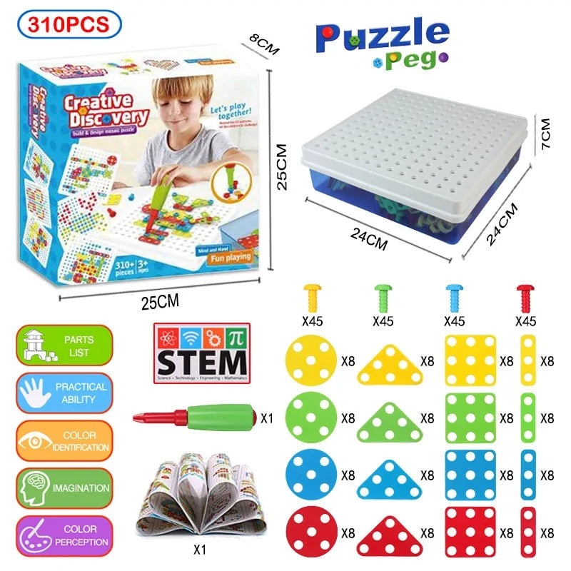 3D Mosaic Puzzle Building Set with Tools - 310PCS With Box 310 Pieces - toy
