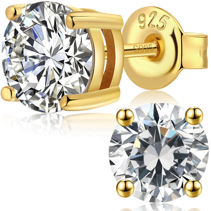 Dowos 925 Sterling Silver Stud Earrings For Women Men Brilliant Round Cut & Princess Cut 5A Cubic Zirconia Stud Earrings Hypoallergenic Comfort Silver Pin Stud Earrings Nickel Free Fine Jewelry (Gift Box)