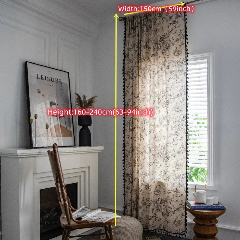 Pink Cotton and Linen Semi-Opaque Printed Curtain - Kia Day Design