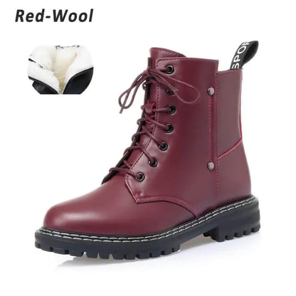 Genuine Leather Womens Chunky Heel Ankle Boots - Wine Red wool 36 - boots