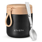 Insulated Food Thermos for Soup Width Mouth Stainless Steel Insulated with Folding Spoon Black - Black - thermos