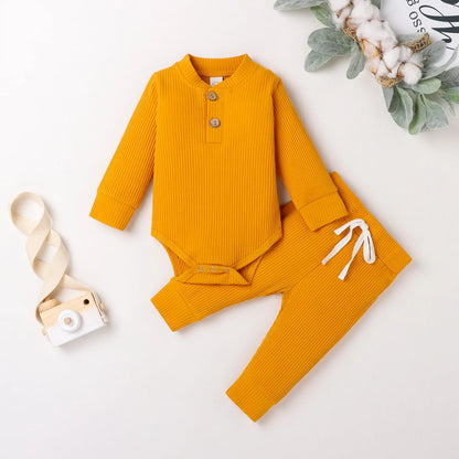 Babies Knit Long Sleeve Romper and Pants Yellow 6-12 Months