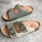 Genuine Leather Cork Sandals - Beige Dark Green 39 - sandals