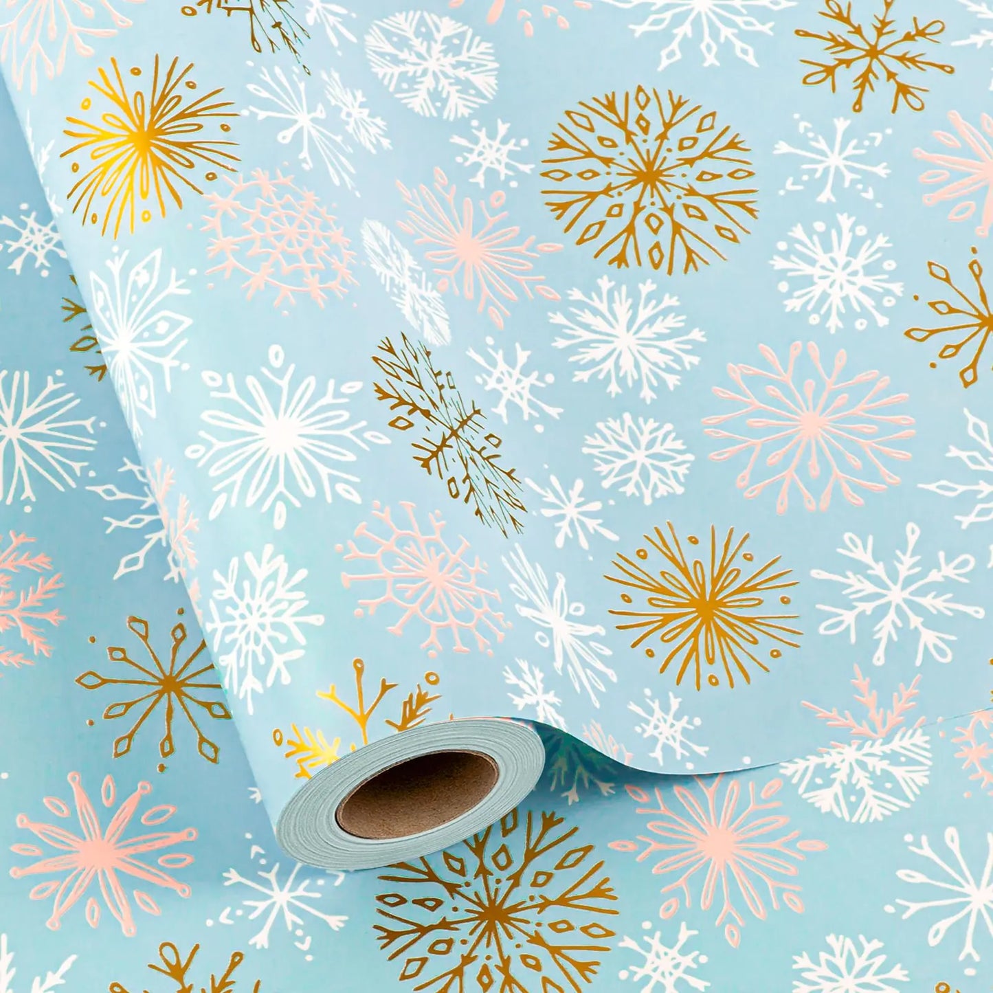 MAYPLUSS Winter Snowflake Christmas Gift Wrap - 17 Inch X 33 Feet - Wrapping Paper Christmas White and Gold Snowflake on Blue Mini Roll Holiday Gift Present Paper for Festival Party and Baby Shower Kia Day Design