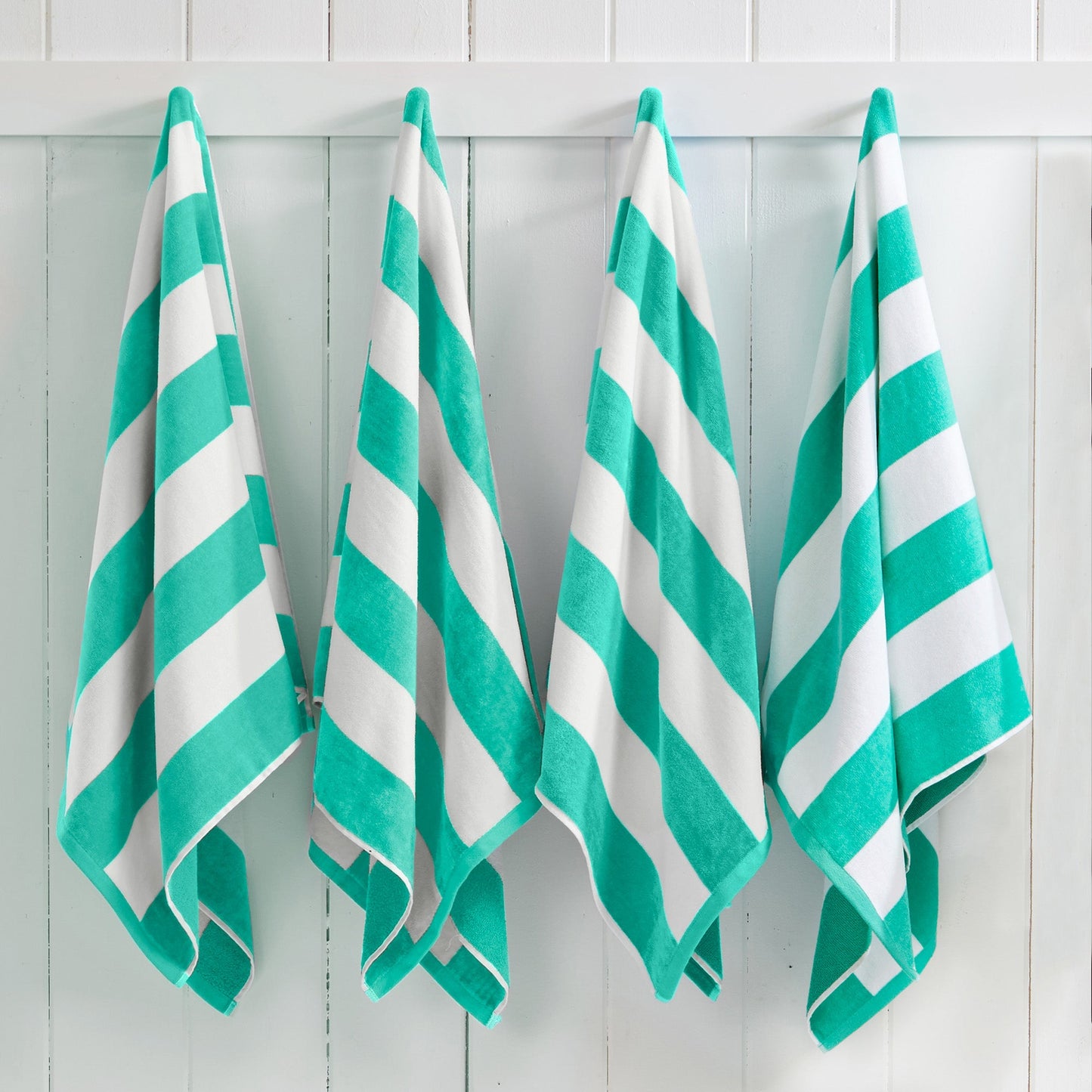 Cotton Velour Cabana Stripe Beach Towel - Novia Collection - 4 Pack- 30" x 60" Teal -