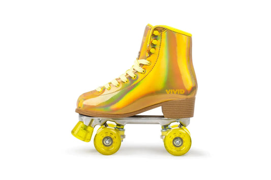 Vivid Skates Womens Roller Skates - Retro Vintage Style Holographic Roller Skates with Ankle Support and Padding - Quad Skates for Girls and Women - Indoor and Outdoor Roller Skates (9 Gold)