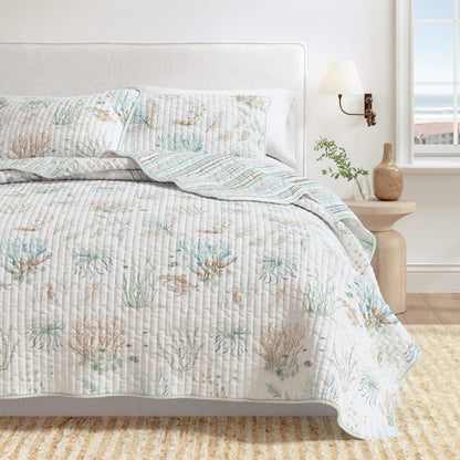 Coastal Printed Cotton Quilt Set - Santa Barbara Collection - - Quilts & Comforters