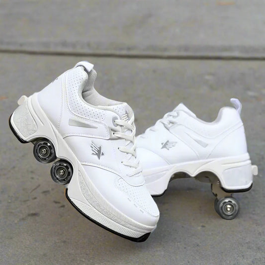 Leather Kids Four Wheels Roller Skate Shoes