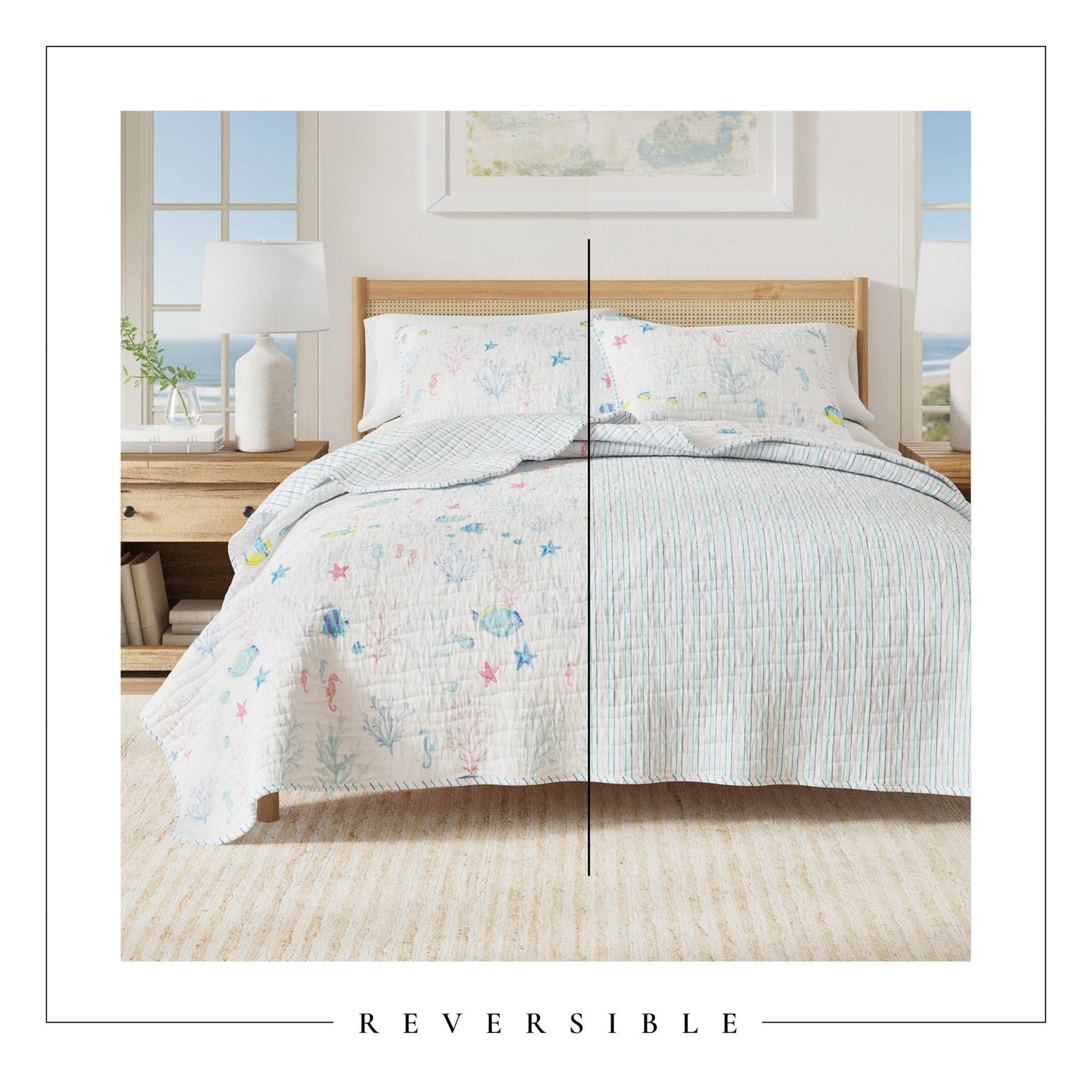 Colorful Coastal Seascape Quilt Set - Ryanne Collection - - Quilts & Comforters