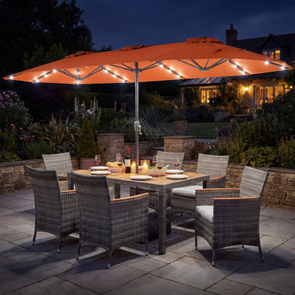 8 Pieces Outdoor Wicker Dining Furniture and 13.5 FT Double-Sided Patio Umbrella- DirectDeals- {{Product type}}