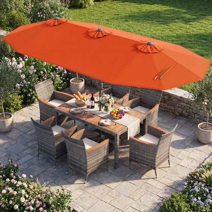 8 Pieces Outdoor Wicker Dining Furniture and 13.5 FT Double-Sided Patio Umbrella- DirectDeals- {{Product type}}