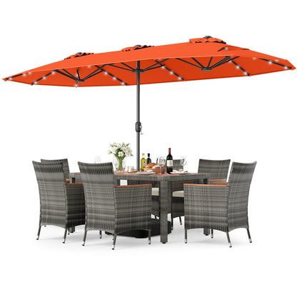 8 Pieces Outdoor Wicker Dining Furniture and 13.5 FT Double-Sided Patio Umbrella- DirectDeals- {{Product type}}