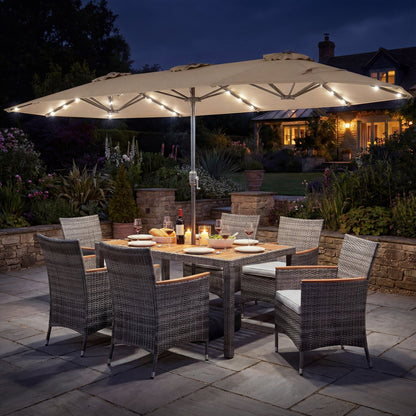 8 Pieces Outdoor Wicker Dining Furniture and 13.5 FT Double-Sided Patio Umbrella- DirectDeals- {{Product type}}