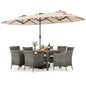 8 Pieces Outdoor Wicker Dining Furniture and 13.5 FT Double-Sided Patio Umbrella- DirectDeals- {{Product type}}