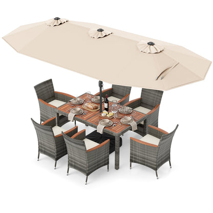 8 Pieces Outdoor Wicker Dining Furniture and 13.5 FT Double-Sided Patio Umbrella- DirectDeals- {{Product type}}