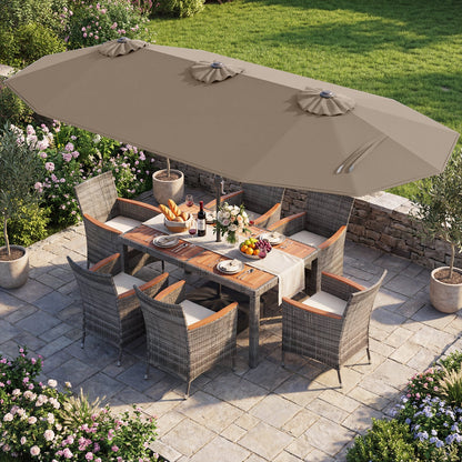8 Pieces Outdoor Wicker Dining Furniture and 13.5 FT Double-Sided Patio Umbrella- DirectDeals- {{Product type}}